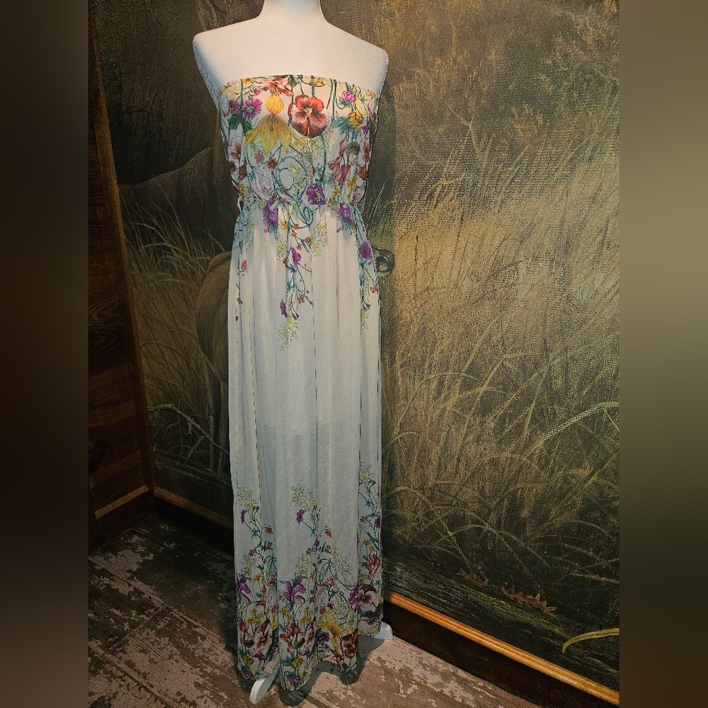 Long Designer Boutique Strapless Dress M